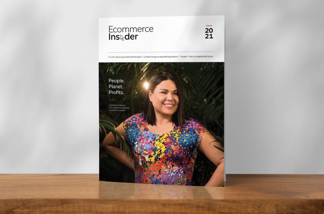 The cover of the 2021 edition of Ecommerce Insider magazine features Jen Harper of Cheekbone Beauty