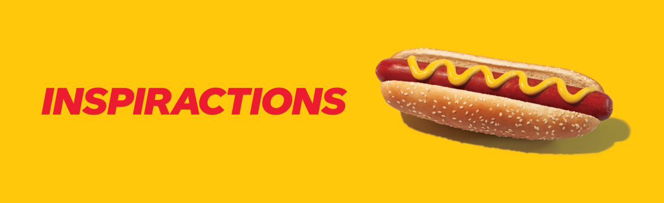 Le logo du magazine INSPIRACTIONS à côté d’un hot dog de Costco.